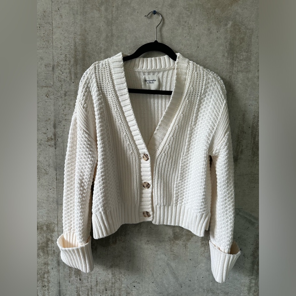 Abercrombie and Fitch Cotton Blend Seed Stitch Cardigan Color White Size Small